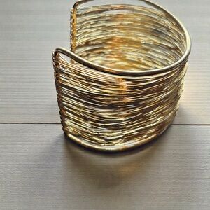 Chunky Gold Tone Extra Wide Wire Bracelet